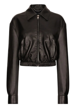 Dolce & Gabbana logo-appliqué leather jacket - Black