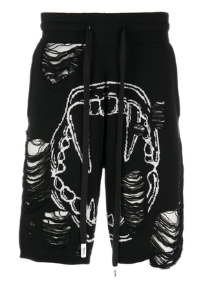 Haculla intarsia-knit distressed track shorts - Black