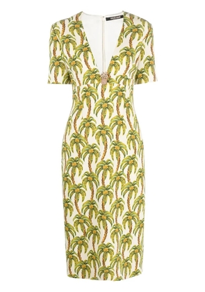 Roberto Cavalli palm tree-print midi dress - Neutrals