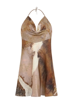 Roberto Cavalli marble-print silk dress - Brown