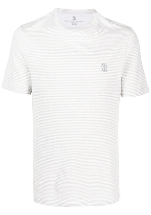 Brunello Cucinelli cotton-linen striped T-shirt - White