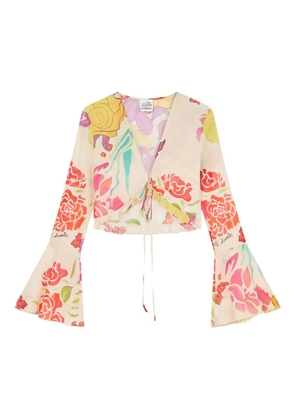 Donde Esteban Flores cropped blouse - Neutrals