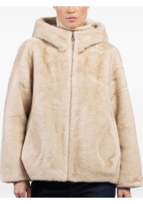 CHERRY BLUE hooded faux fur jacket - Neutrals