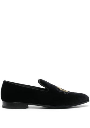 Billionaire crest-motif velvet loafers - Black