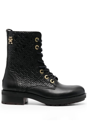 Tommy Hilfiger monogram-embossed biker boots - Black