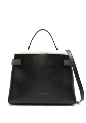 Brunello Cucinelli shearling-trim leather tote bag - Black