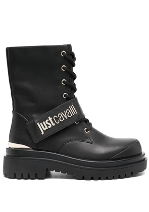 Just Cavalli logo-plaque combat boots - Black
