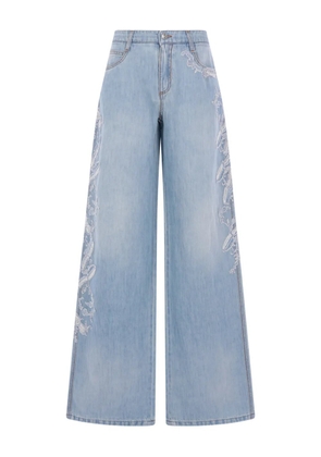 Ermanno Scervino floral-embroidered buttoned jeans - Blue