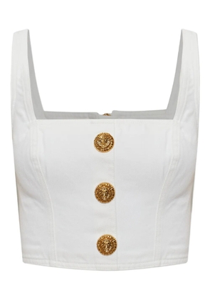 Balmain button square-neck top - White