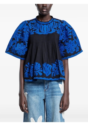 Sea floral pleated top - Black