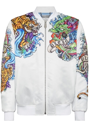Philipp Plein tattoo-print bomber jacket - White