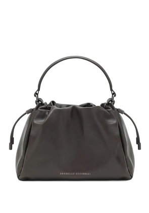 Brunello Cucinelli small Mellow drawstring leather tote bag - Brown