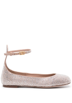 Valentino Garavani crystal-embellished leather ballerina shoes - Silver