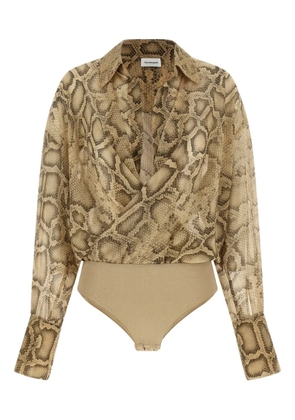 THE ANDAMANE Paloma python-print bodysuit - Neutrals