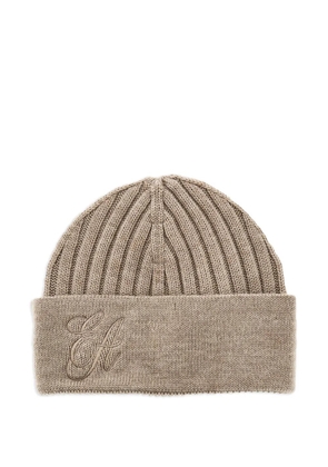 Emporio Armani embroidered ribbed beanie hat - Neutrals