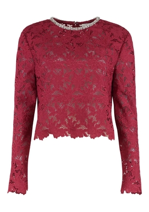 Self-Portrait lace crystals-detail top - Red