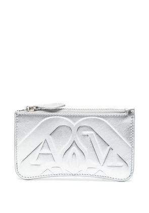 Alexander McQueen logo-debossed metallic leather wallet - Silver