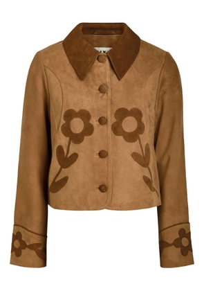 Rixo flower-appliqué suede jacket - Brown