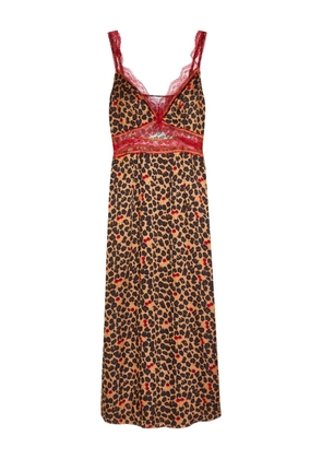 NEVER FULLY DRESSED lace-trim animal-print dress - Brown