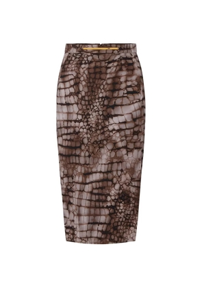 Elisabetta Franchi alligator-patterned midi skirt - Brown