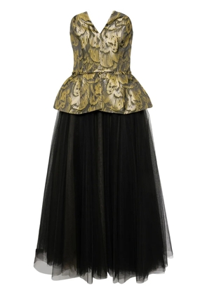 Amsale jacquard tulle midi dress - Yellow