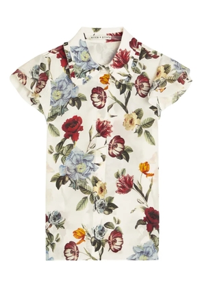 alice + olivia ruffled-trim floral-print blouse - Neutrals