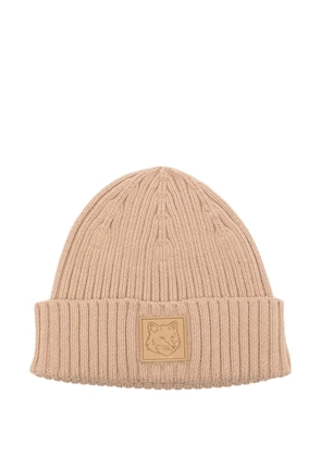 Maison Kitsuné bold-fox-head leather patch beanie - Brown