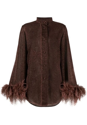 Oséree feather-trim detail blouse - Brown