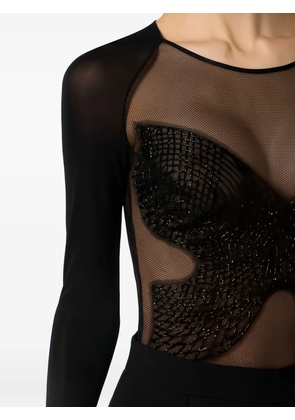 Elisabetta Franchi crystal-embroidered long-sleeves bodysuit - Black