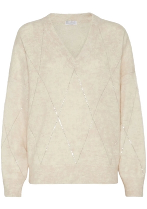 Brunello Cucinelli sequined V-neck jumper - Neutrals
