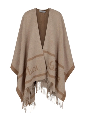 Max Mara logo-jacquard fringe-detail cape - Neutrals