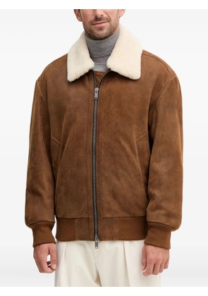 BOSS fur-collar suede jacket - Brown