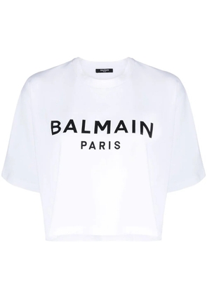 Balmain cropped logo-print T-shirt - White