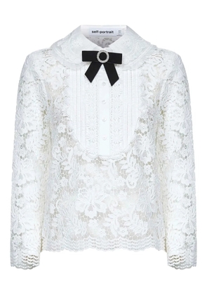 Self-Portrait embroidered-panel layered top - White