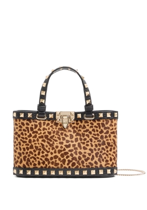 Valentino Garavani mini Rockstud shopping bag with animal print - Brown