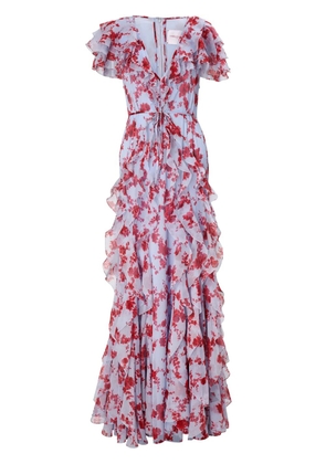 Carolina Herrera floral-print ruffled gown - Blue
