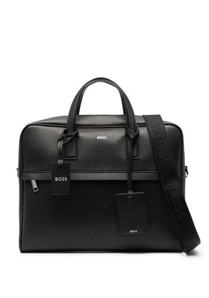 BOSS logo-stamp leather laptop bag - Black
