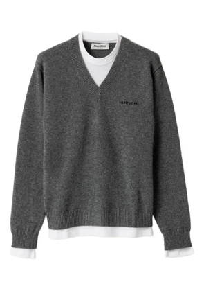 Miu Miu intarsia-logo V-neck sweater - Grey