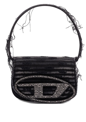 Diesel 1DR crystal-embellished frayed shoulder bag - Black