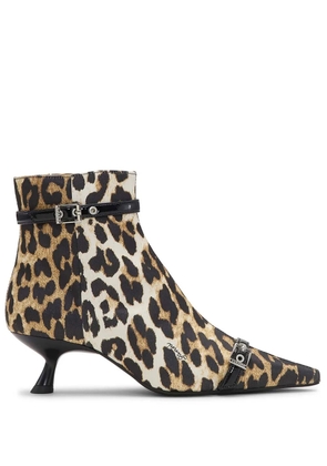 GANNI leopard-print satin ankle boots - Brown