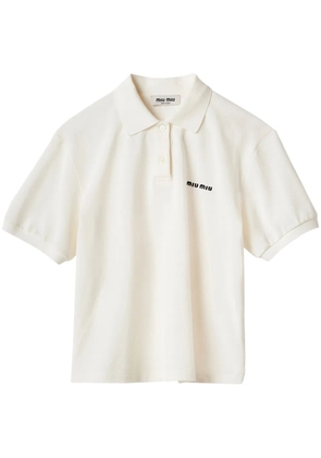 Miu Miu logo-embroidered cotton polo shirt - White
