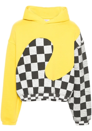 ERL check-pattern panelled cotton hoodie - Yellow