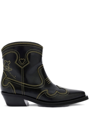 GANNI stitching pointed boots - Black