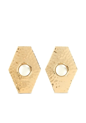 Self-Portrait large hammered pearl geometric earrings - Gold