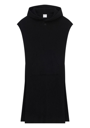 Courrèges ribbed-knit sleeveless hoodie - Black
