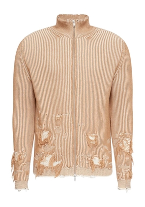 MM6 Maison Margiela ribbed distressed zip-up cardigan - Neutrals