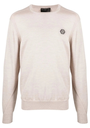 Philipp Plein logo patch merino wool jumper - Neutrals