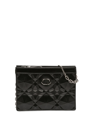 Christian Dior Pre-Owned 2022 Calfskin Macrocannage Diamond Caro Zipped Pouch With Chain crossbody bag - Black