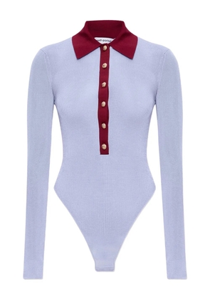 Self-Portrait ribbed-knit polo bodysuit - Blue