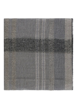 Peserico checked-pattern fringed scarf - Grey